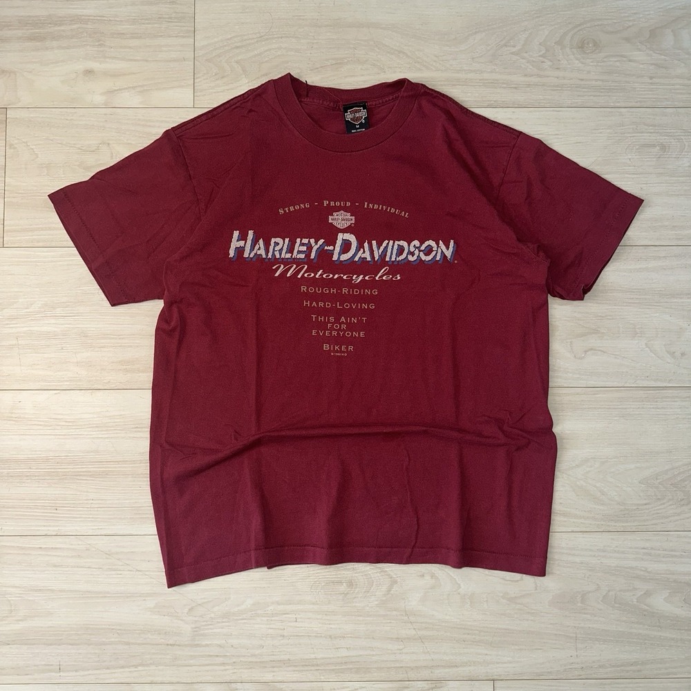 Vintage Harley Davidson Men's Medium Shirt Tee Burgundy Maroon Tee Biker SS 90s